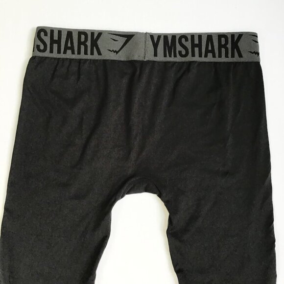 Gymshark Cropped Seamless Leggings Womens M Black Gray Logo Elastic Band Pants - Picture 5 of 6